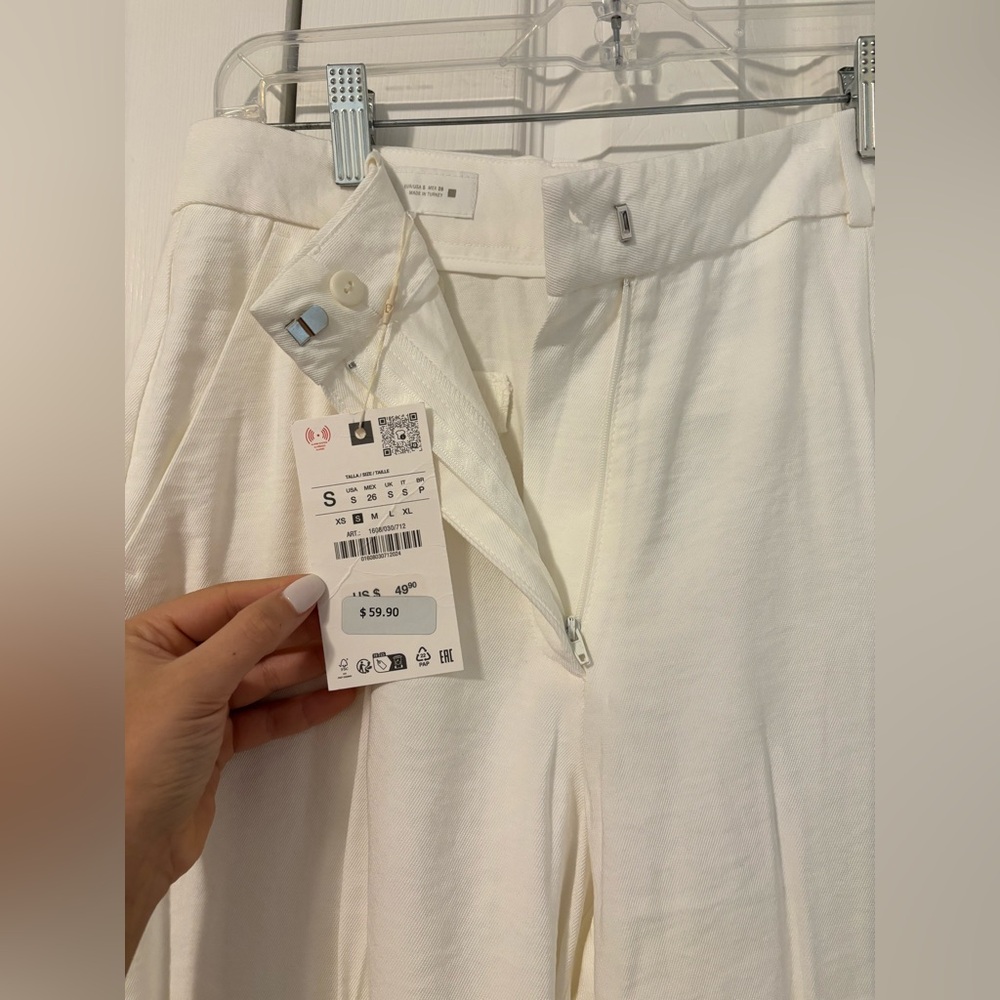 NWT ZARA Pleated Wide Leg Linen Pants - Picture 6 of 7